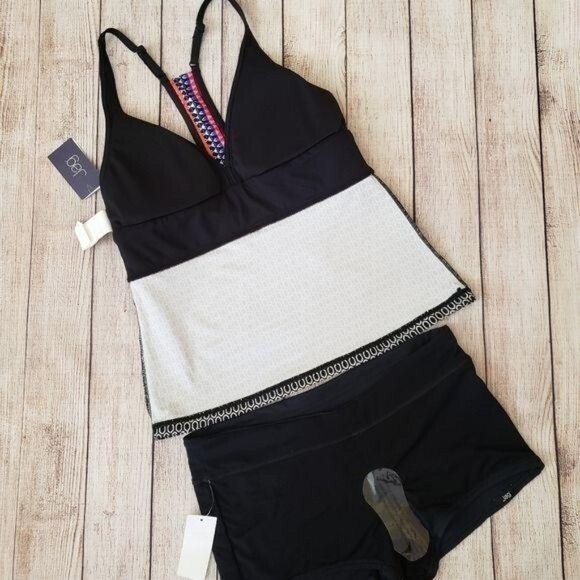 JAG Tankini Top Boy Short Swimsuit Women's Size Medium V-Neck Geo Print Solid - Picture 7 of 10